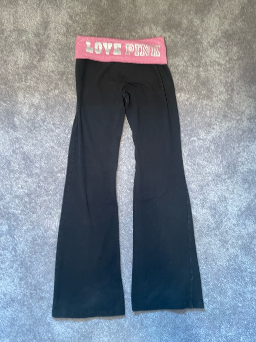 Vintage Victorias Secret PINK Yoga Pants XS Short Flare Fold Over Glitter Y2K